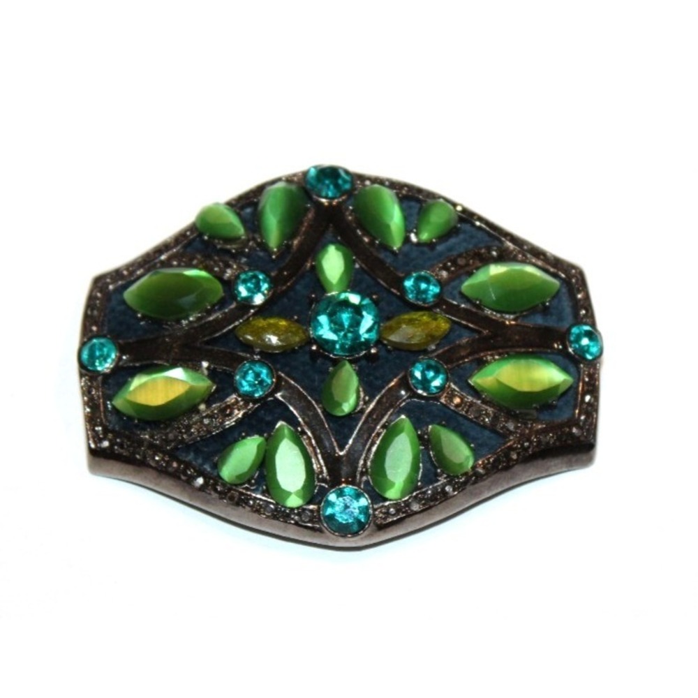 vintage signed Monet‎ rhinestone brooch pin teal green